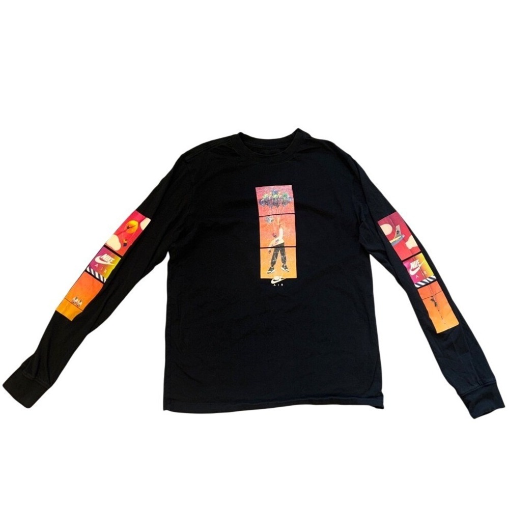 Nike Air Black Long-Sleeve Tee balloons plane birds sky Sz Medium streetwear y2k